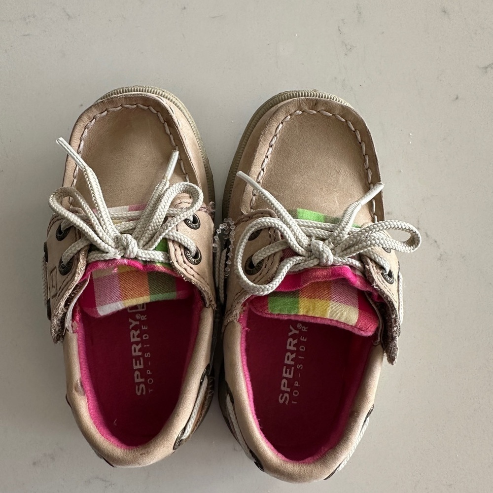 Sperry Kids' Tan Moccasins with Pink Lining